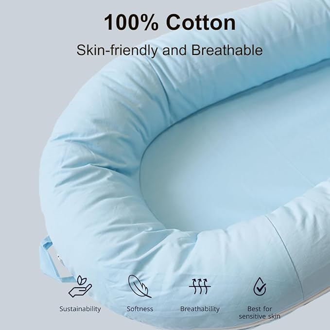 Deluxe Infant Lounger, Baby Nest Cover for Baby Girls & Boys, Newborn Essentials for Baby 0-12 Months, 100% Cotton (SummerSky)-CubbioJoy
