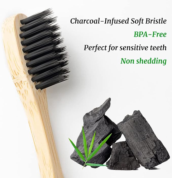 Bamboo Toothbrushes Soft Bristles, Biodegradable Eco-Friendly Toothbrush 10 Pack, BPA Free Charcoal Bamboo Tooth Brush, Organic, Natural, Green and Compostable Tooth Brushes-CubbioJoy