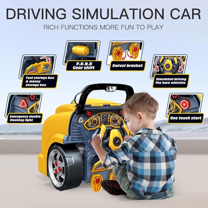 Interactive Truck Engine Toy with Removable Parts - Lights, Sounds, and Fun for Young Mechanics -Unleash Their Creativity and Motor Skills with This Truck Engine Toy (Yellow)-CubbioJoy