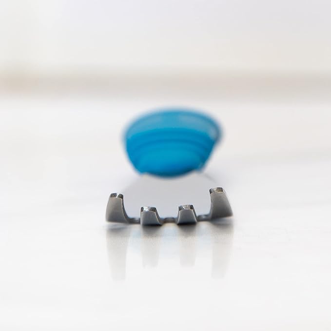 Bumkins Toddler Utensils, Kids Size Fork and Spoon Set, Silicone and Stainless-Steel Training Silverware, Angled Forks / Sporks for Self-Feeding, Children Hold Learning to Eat, 18 Mos Up, Dark Blue-CubbioJoy