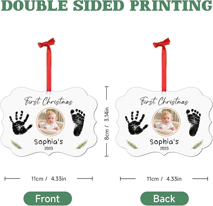 Baby Hand and Footprint Ornament - Baby Frist Christmas Ornament 2025 with Custom Photo, Name, Date - Personalized Baby Gifts, Newborn Keepsake, New Mom Gifts-CubbioJoy
