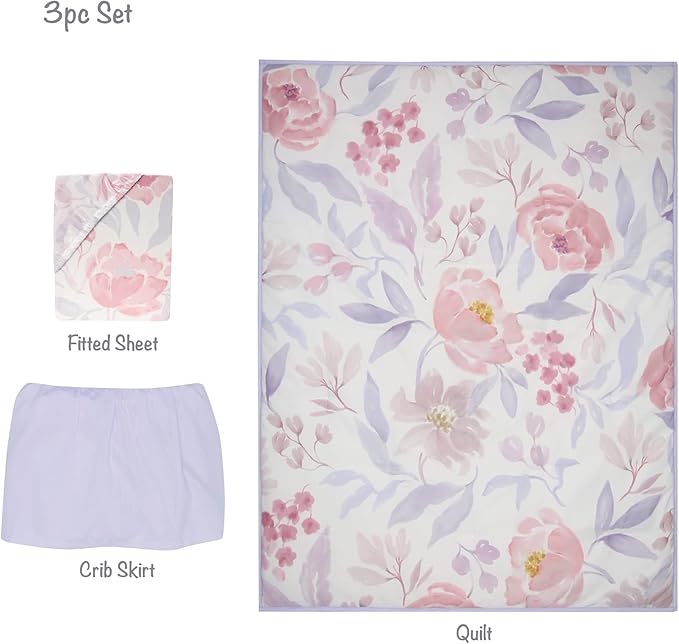 Bedtime Originals Lavender Floral 3-Piece Baby Crib Bedding Set - Pink/Purple-CubbioJoy
