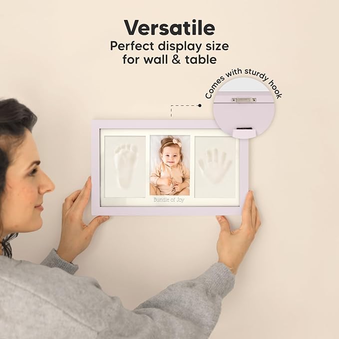 Baby Hand and Footprint Kit - Clay Handprint Keepsake Frame, Newborn Nursery Picture Frame, Personalized New Mom Gifts for Baby Shower & Registry (Soft Lilac)-CubbioJoy