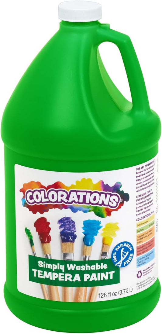 Colorations Paraben-Free Washable Tempera Paint for Kids - 1 Gallon Value Size. Vibrant Green. Non-Toxic and Made in The USA-CubbioJoy