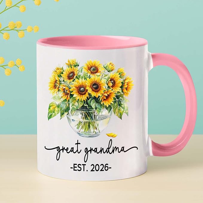 Customized Nickname & Year White Ceramic Mug Gift For First Time Great Grandma, Promoted To Great Grandma Accent Coffee Cup 11Oz 15Oz, Personalized Baby Announcement Coffee Mug For Nanny Granny Mimi-CubbioJoy