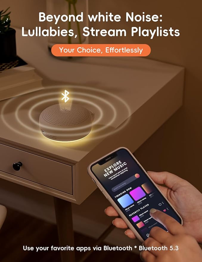 b&h Portable White Noise Machine with Night Light - Sound Machine for Baby, Bluetooth Speaker, 24 Soothing Sounds, 9 Colors Light, Timer, Rechargeable Sleep Machine for Home and Travel-CubbioJoy