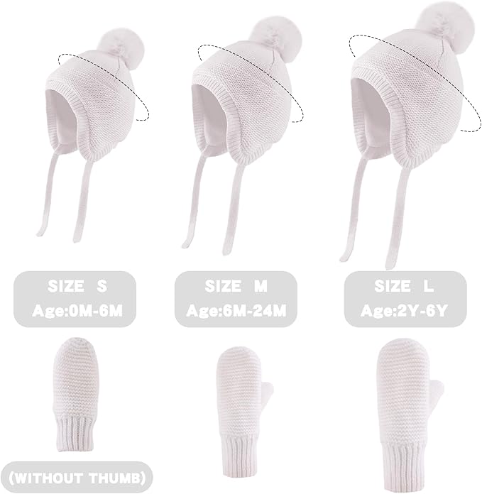 Basic Winter Baby Beanie Gloves Boys Girls Knitted Hat Pompom Kids Earflap Hats Warm Infant Toddler Beanie Mittens Set-CubbioJoy