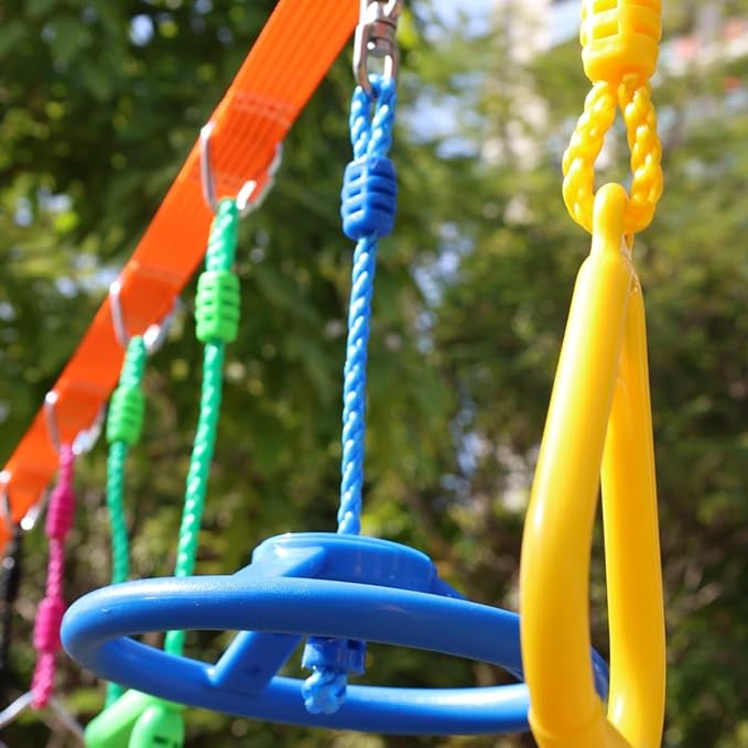 2-Pack Ninja Wheel Obstacle for Kids - 360° Rotatable Swing Monkey Wheel for Ninja Warrior Obstacle Course for Kids Ninja Warrior Slackline Kits - Blue, Yellow Color in Set-CubbioJoy