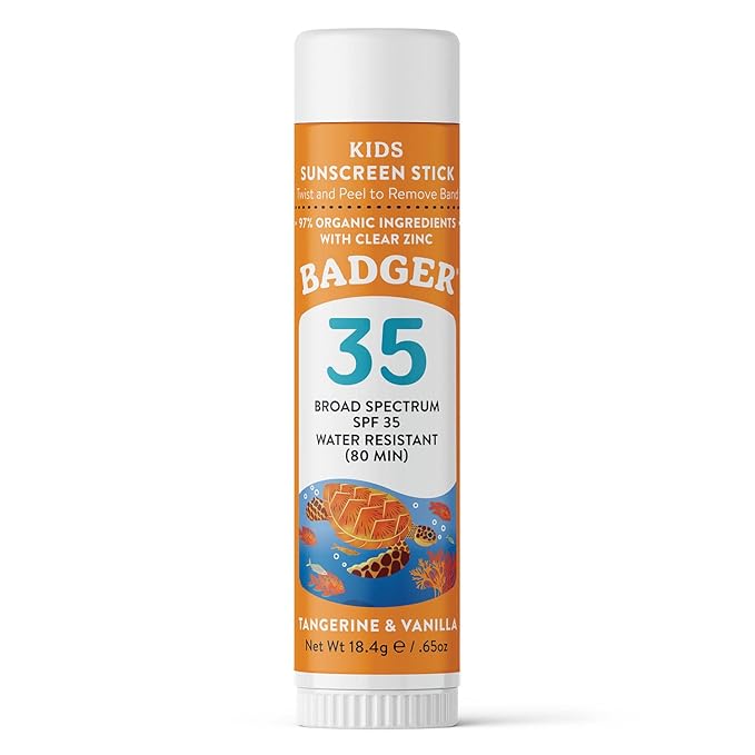 Badger Mineral Kids Sunscreen Face Stick SPF 35, Zinc Oxide Travel Size Sunscreen Stick for Kids, 97% Organic Ingredients, Reef Safe, Water Resistant, .65 oz-CubbioJoy