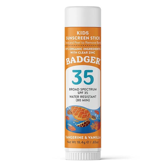 Badger Mineral Kids Sunscreen Face Stick SPF 35, Zinc Oxide Travel Size Sunscreen Stick for Kids, 97% Organic Ingredients, Reef Safe, Water Resistant, .65 oz-CubbioJoy
