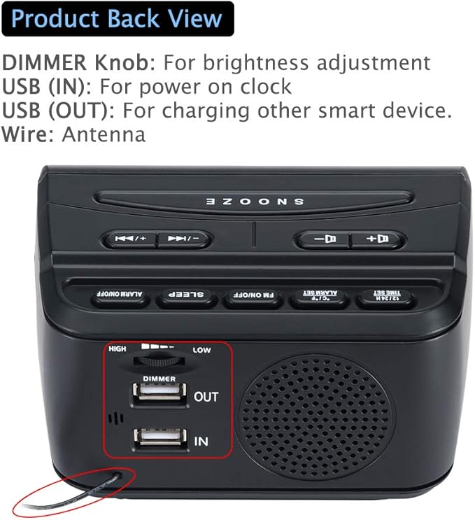 DreamSky Alarm Clock Radios for Bedrooms with Battery Backup, Large Big Numbers with Brightness Dimmer, USB Port, Bedside Digital FM Radio with Sleep Timer, Temperature, Adjustable Volume, Snooze-CubbioJoy