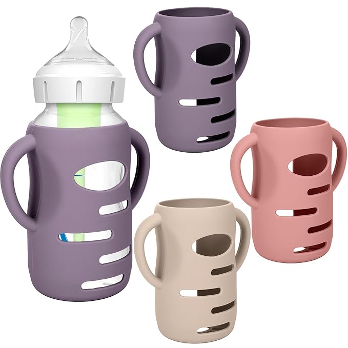 BUSOHA 3 Pack Silicone Sleeves for Dr. Brown's Glass Baby Bottles - Drop Protection Baby Bottle Sleeves Compatible with Dr. Brown's Newborn Glass Bottles with Silicone Handles,9oz-CubbioJoy