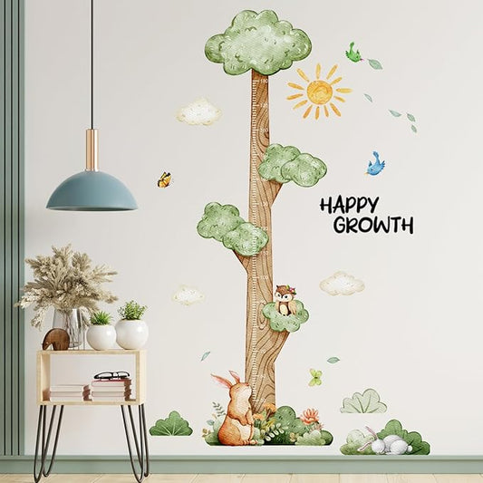 3D Cartoon Height Growth Chart for Kids Wall Stickers Removable DIY Jungle Animals and Plants Height Sticker Peel and Stick Sun White Clouds Wall Art Decor for Nursery Kids Bedroom Living Room-CubbioJoy