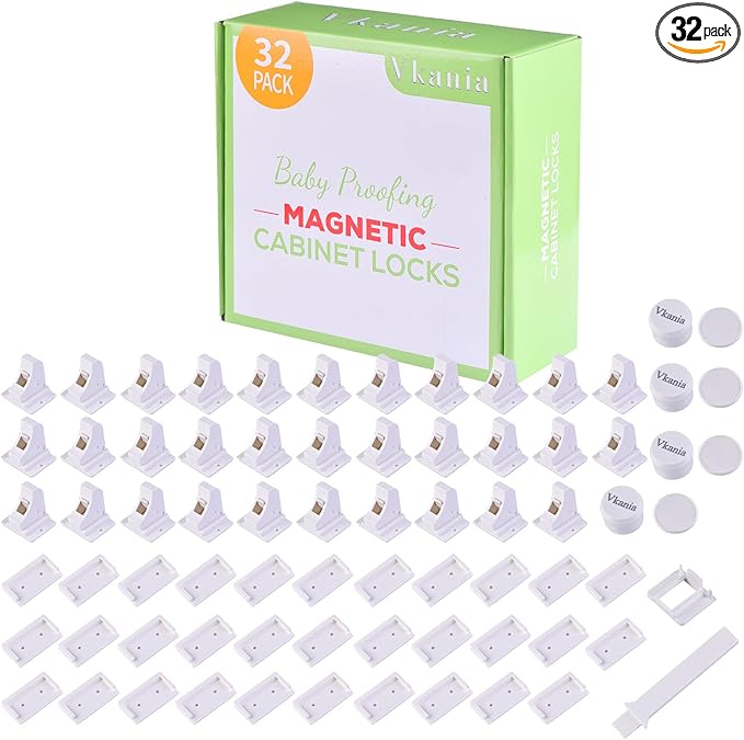 32 Pack Vkania Magnetic Cabinet Locks Baby Proofing - Baby Safety Latches for Drawers and Cabinets -Easy Installation No Drilling-CubbioJoy