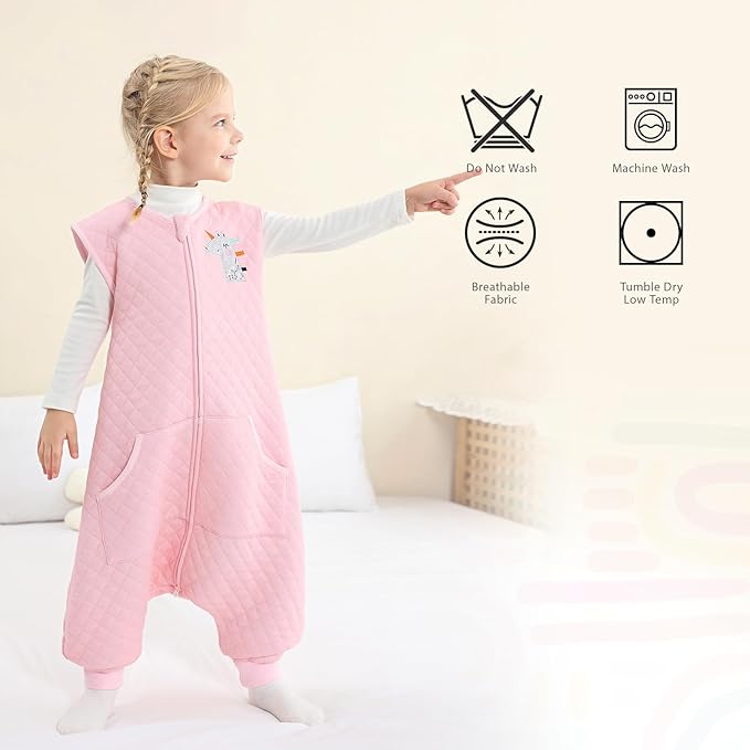 Baby Toddler Sleep Sack with Feet 2.5 TOG Winter, Wearable Blanket with Legs, Toddler Sleeping Sack Long Sleeve (Pink, 3T-5T)-CubbioJoy