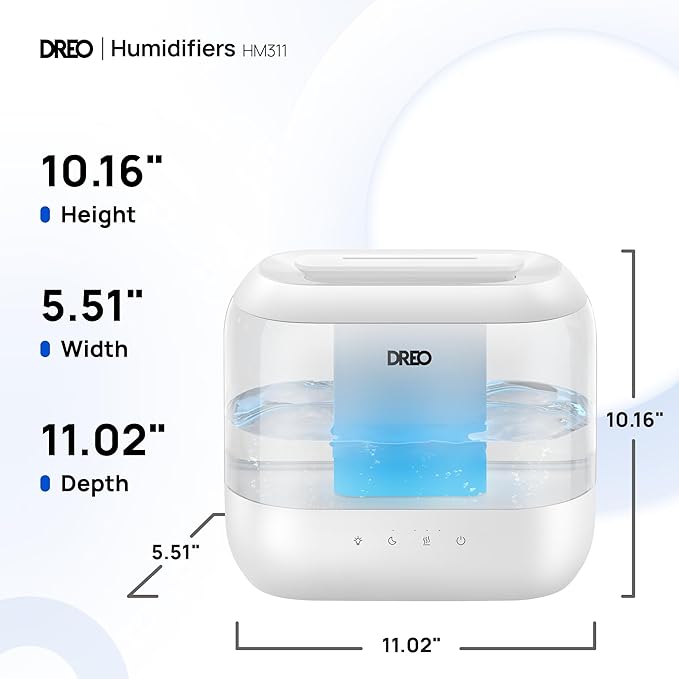 Dreo Humidifiers for Bedroom, 4L Top Fill for Large Room, 36H Runtime, 28 dB Quiet Supersized Cool Mist Air Humidifier for Baby Nursery, Plants, Indoor, Night Light, Easy to Clean & Fill-CubbioJoy