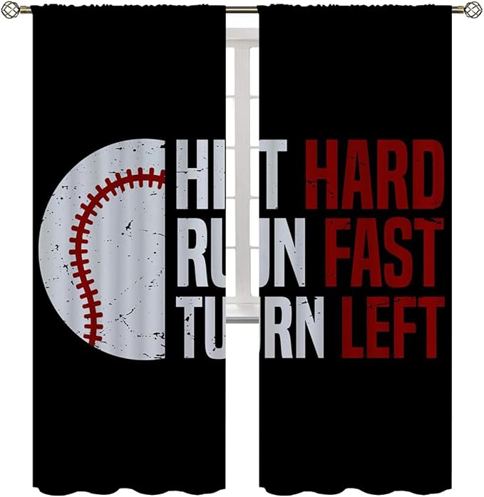 Baseball Blackout Curtains for Boy Girl Room Darkening Decor,Sport Theme Red and White Motto Dark Bedroom Living Room Home Rod Pocket Thermal Insulated Window Curtain/Drapes Panel,84x84 Inch…-CubbioJoy