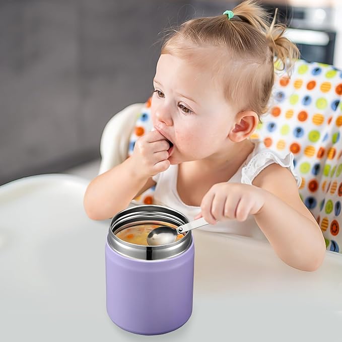17oz Soup Thermo for Hot Food Kids Insulated Vacuum Food Jar with Stainless Steel Spoon Wide Mouth Thermo Leakproof Lunch Food Container Kids Hot Lunch Box (Purple)-CubbioJoy