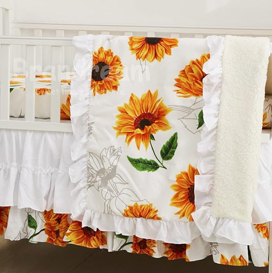 Brandream Nursery Bedding Farmhouse Floral Baby Bedding Yellow White Crib Blanket Set Sunflower Girls Boho Fitted Sheet,6 Piece-CubbioJoy