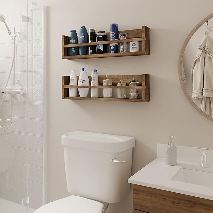 brightmaison Polynez 30" Floating Shelves for Nursery & Kids Room - Wall Multiuse Book Shelves, Set of 2 Brown Wood-CubbioJoy