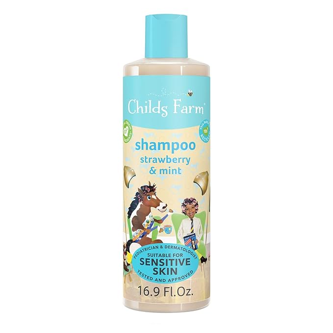 Childs Farm, Kids Shampoo for Dry, Sensitive, Eczema-prone Skin & Scalp, Strawberry & Organic Mint, Detangles & Nourishes, Vegan, Cruelty-Free, 16.9 fl oz-CubbioJoy
