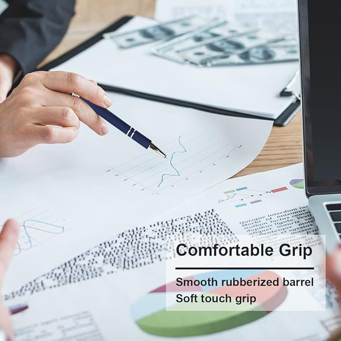 Ballpoint Pen with Stylus Tip, Soft Touch Click Metal Pen, 1.0mm Medium Point, Black Ink, 12 Count(Dark Blue)-CubbioJoy