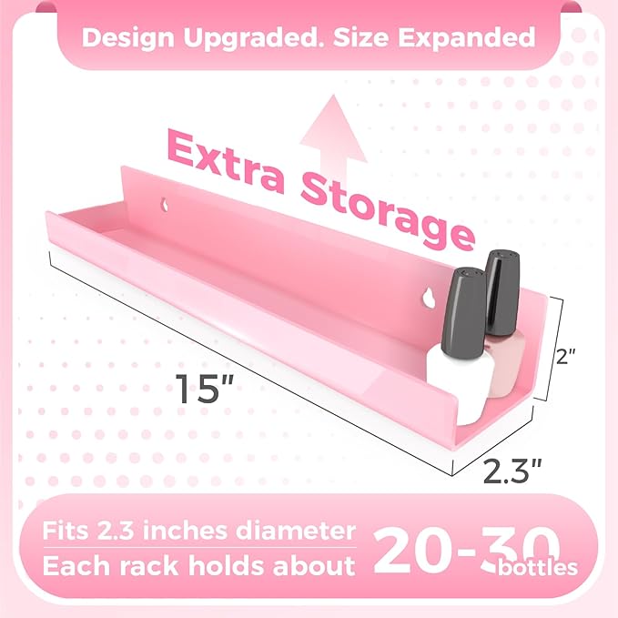 4 Pack 15 Inch Pink Acrylic Shelves, Kids Floating Bookshelf for Kids Room, Modern Nail Polish Rack Sunglasses Essential Oil Picture Ledge Display Toy Storage Wall Shelf-CubbioJoy