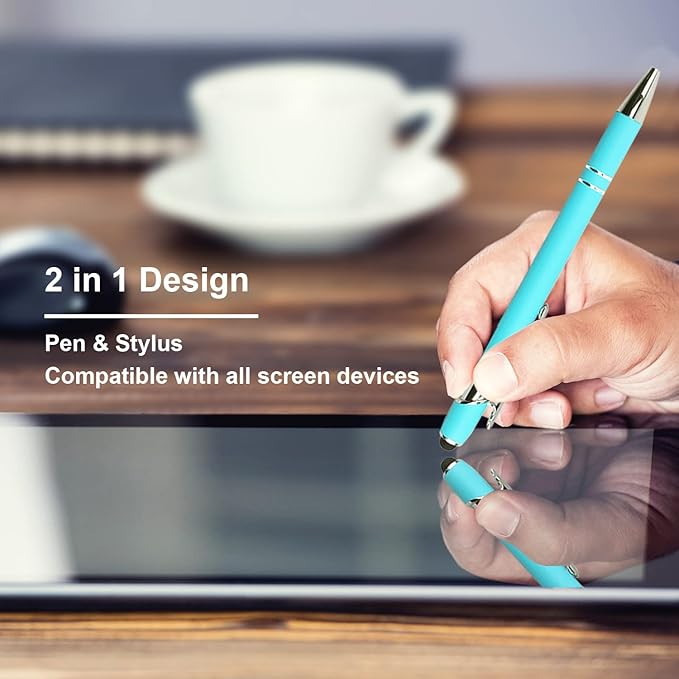 Ballpoint Pen with Stylus Tip, Soft Touch Click Metal Pen, 1.0mm Medium Point, Black Ink, 12 Count(Light Blue)-CubbioJoy