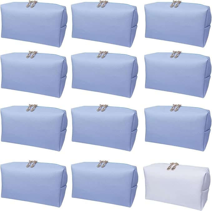 Bridesmaid Proposal Gifts Letter Cosmetic makeup bag bulk for Wedding Party Favors Bachelorette party decorations Toiletry Organizer Bag Makeup Case Gift (12, White&Dusty Blue)-CubbioJoy