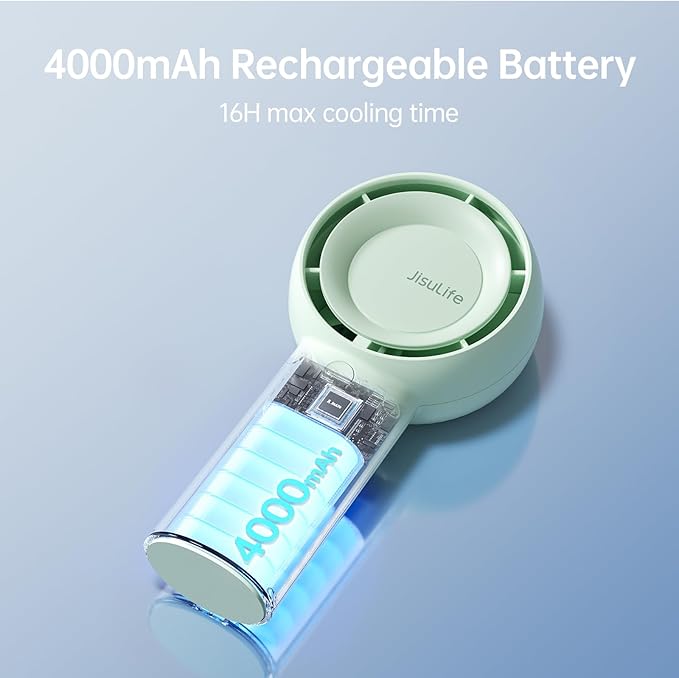 JISULIFE Portable Handheld Turbo Fan [16H Max Cooling Time], 4000mAh USB Rechargeable Personal Battery Operated Lash Small Pocket Fan with 5 Speeds for Travel/Outdoor/Vacation/Concerts - Green-CubbioJoy
