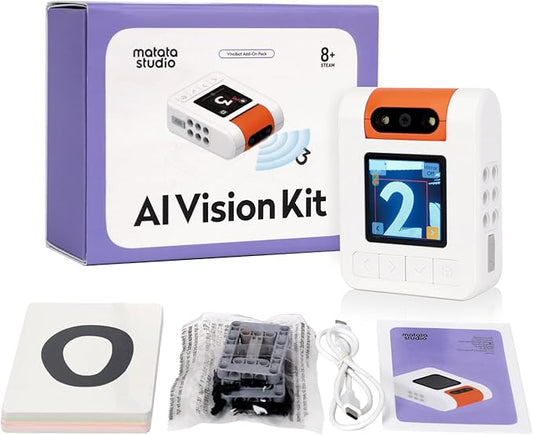 AI Vision Kit for VinciBot with a 180° Flip Camera, Programmable Screen and Modular Structure Can Add 7 Visual Functions, for Beginners and Advanced Learners of AI from 8-12-CubbioJoy