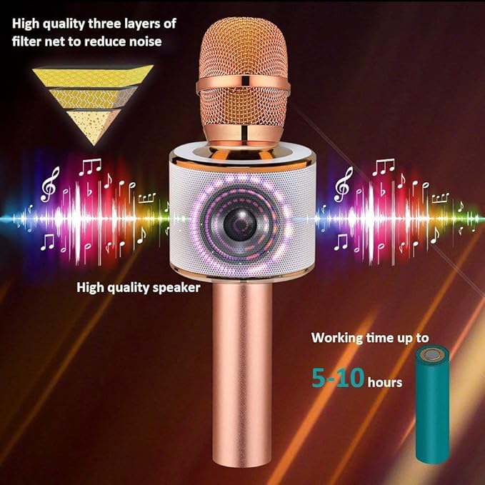 BONAOK Wireless Bluetooth Karaoke Microphone,3-in-1 Portable Handheld Karaoke Mic Speaker Machine Home Party Birthday for All Smartphones PC(Q37 Rose Gold)-CubbioJoy