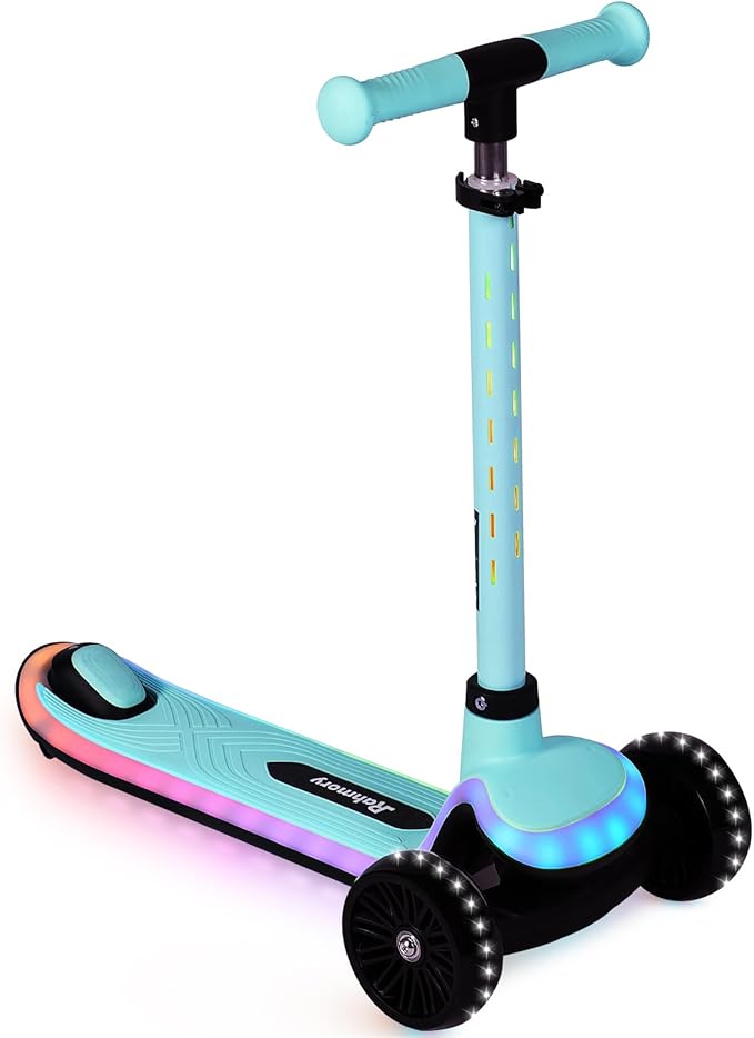 3-Wheel Light-Up Kids Scooter, 20 Different Light Patterns,Three Adjustable Heights,Lean to Steer, Balance Scooter for Ages 3-8-CubbioJoy