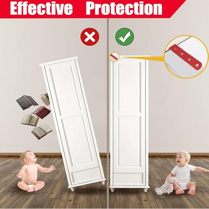 Anti Tip Furniture Anchors for Baby Pet Proofing,Furniture Wall Anchor Furniture Dresser Bookshelf Falling Prevention Device for Children (Red)-CubbioJoy