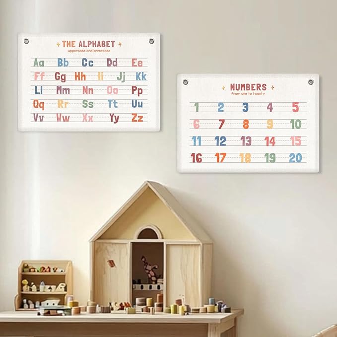 2PCS Numbers 1-20, Number Alphabet Banner Playroom Decor Wall Hanging, Educational Banner Flag, ABC Chart for Toddlers, Wall Flag Nursery Toddler Room Classroom Decor for Room-CubbioJoy