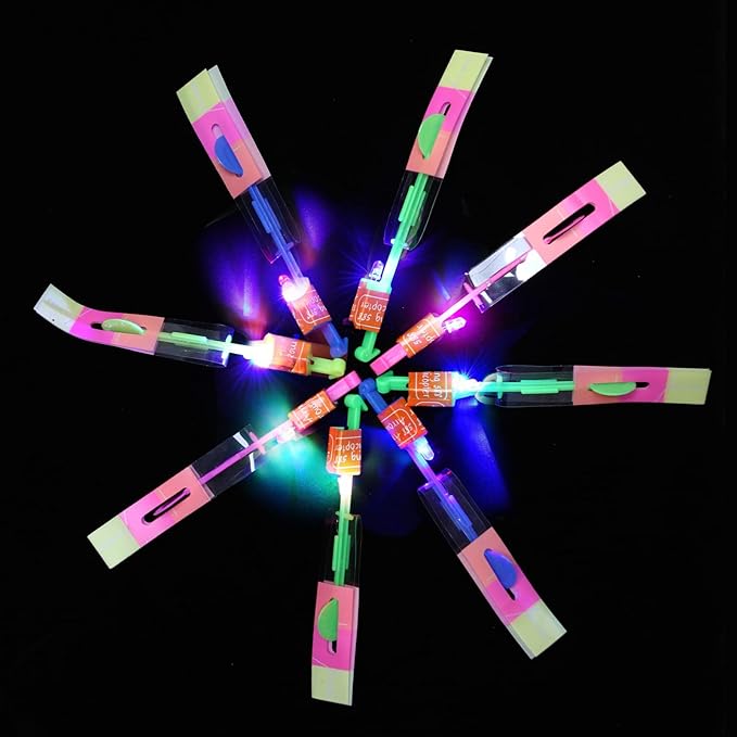 25 Sets LED Flying Set, 25 Slingshot+25 Glow Helicopter-50 Pcs, Flying Toy Outdoor Toys Glow in The Dark Party Supplies Party Favors for Kids 8-12,4-8-CubbioJoy