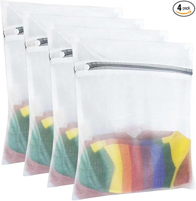 4Pcs Laundry Bags Mesh Wash Bags, 20 X 24 Inches Large Mesh Laundry Bags, Durable Delicate Laundry Bag for Travel, College, Dorm, Family And Apartment Dwellers, White-CubbioJoy