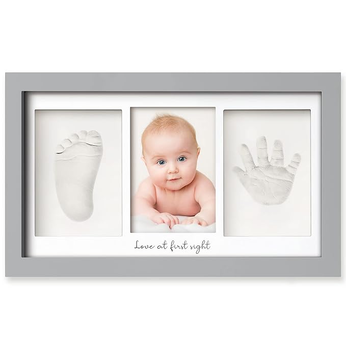 Baby Hand and Footprint Kit - Clay Handprint Keepsake Frame, Newborn Nursery Picture Frame, Personalized New Mom Gifts for Baby Shower & Registry (Cloud Gray)-CubbioJoy