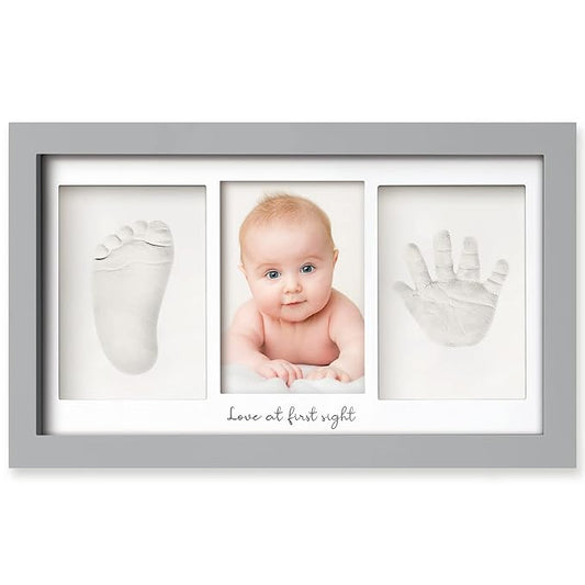 Baby Hand and Footprint Kit - Clay Handprint Keepsake Frame, Newborn Nursery Picture Frame, Personalized New Mom Gifts for Baby Shower & Registry (Cloud Gray)-CubbioJoy