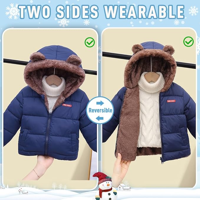 Infant Baby Winter Coat Bear Hooded Jacket Warm Fleece Snowsuit Windproof Outerwear for Toddler Boy Girl 9M-4T-CubbioJoy