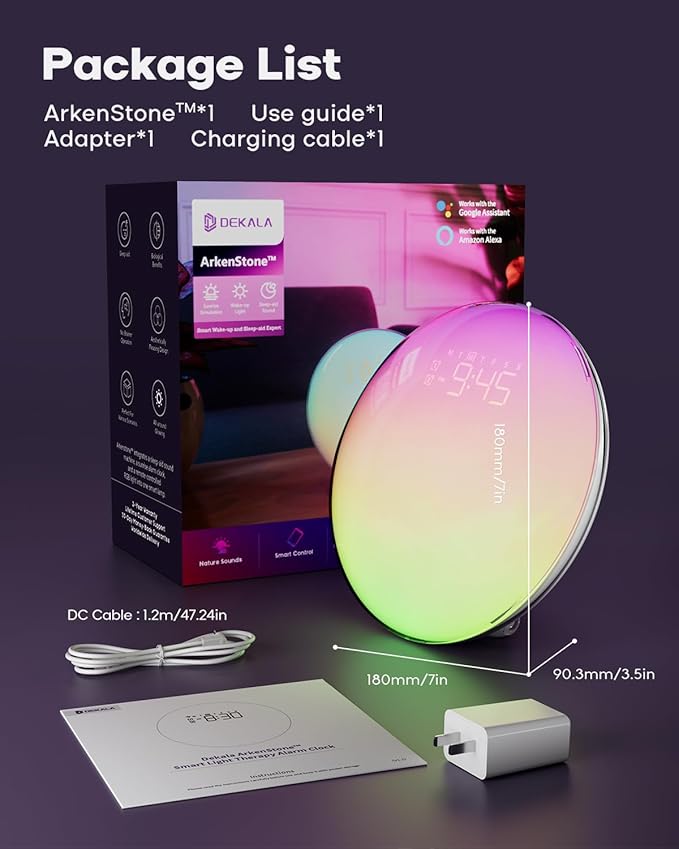 Dekala Sunrise Alarm Clock for Heavy Sleepers, Smart App Control, Bluetooth Speaker, Wake up Light Sunrise Sunset Simulation, White Noise Sound Machine, Night Light for Bedrooms Kids Adults-CubbioJoy