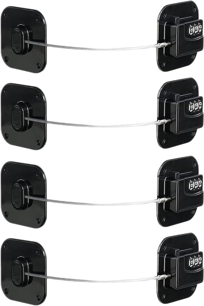 Child Safety Cabinet Locks,Drawer Locks with Combination Closet Lock,Fridge Lock,Child Proof Refrigerator Lock,Child Lock(Black 4Pcs)-CubbioJoy