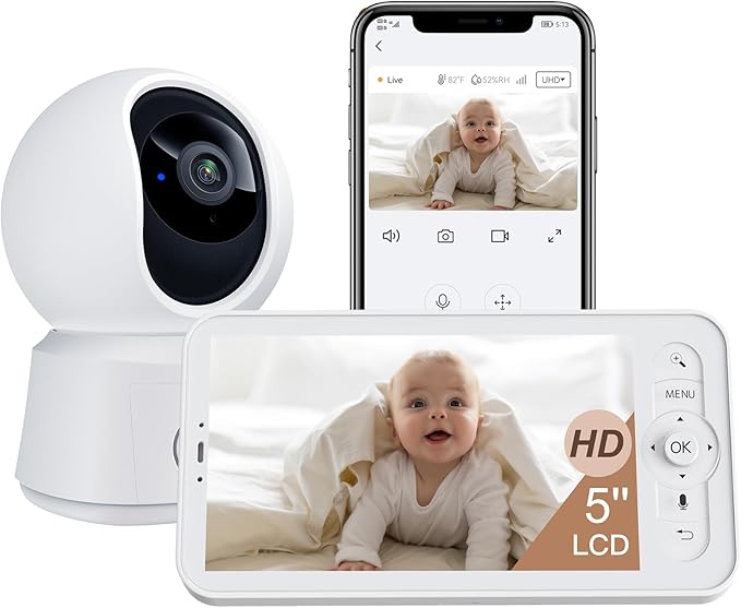 ARENTI WiFi Baby Monitor, 5-inch Wireless Display, 1080p PTZ Camera, Free Smartphone App, Encrypted Connection, Lullaby, Super Night Vision, Auto Tracking, Temp Sensor, Support Local Storage(B2 Kit)-CubbioJoy