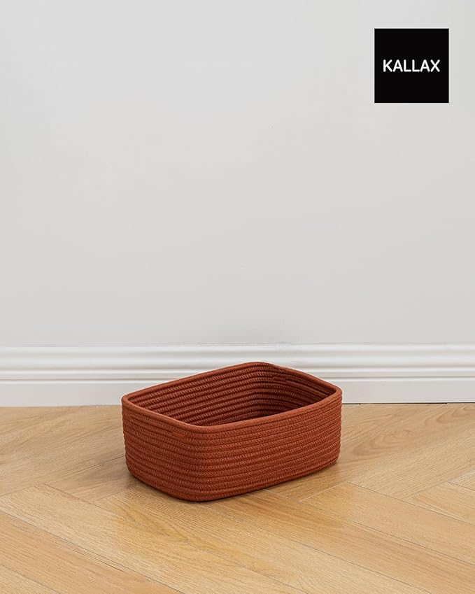 KALLAX Small Woven Basket, 12 x 8 x 4.5 Inches, Storage Basket for Organizing, Cute Small Rope Shelf Closet Cube Storage Bins Baskets for Shelves, Dog Toy Gift Baskets Empty, 3 Pack Rust Red-CubbioJoy