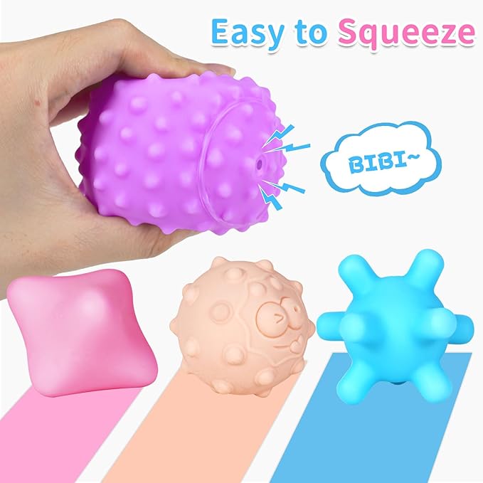 12 Pcs Sensory Balls for Toddlers, Sensory Baby Toys, Montessori Toy for Babies Squeeze, Infant Toys Soft Multi Ball Set Gifts with Bright Color Textured-CubbioJoy