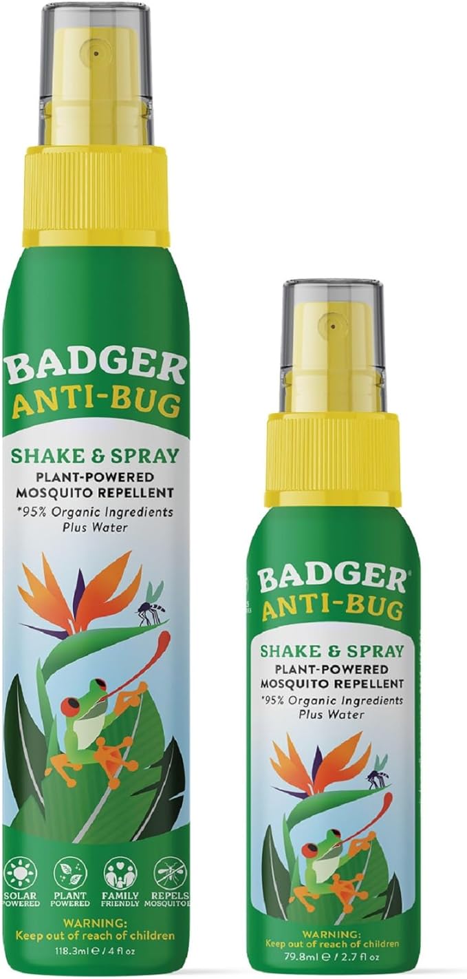 Badger Bug Spray, Family Friendly All Natural Mosquito Repellent w/Organic Essential Oils, Great Smelling Citronella Spray, Effective for 3 Hours, Combo 2-Pack 4 fl oz + 2.7 fl oz-CubbioJoy