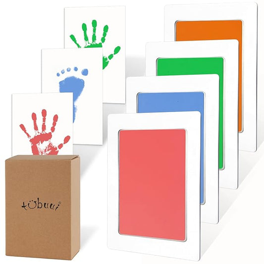 4-Pack Baby Footprint Kits,Inkless Hand and Footprint Kit,Clean Touch Baby Handprints and Footprints Kits,No Mess Ink Pad for Baby Hand and Footprints,Baby Shower Gifts for New Moms-CubbioJoy