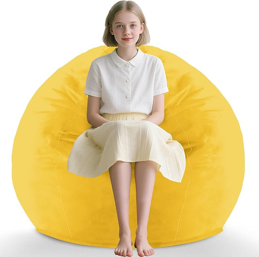 2FT Bean Bag Chair, Comfy Bean Bag Chairs with Memory Foam Filled, Fluffy Beanbag Sofa with Dutch Velvet Cover, Teardrop BeanBag Chairs for Living Room, Playroom - Lemon-CubbioJoy