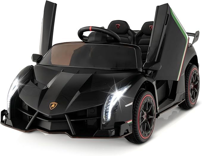 Costzon Ride on Car, Lamborghini Licensed 12V Battery Powered 4WD Sports Car with Remote Control, 3 Speeds, Hydraulic Doors, LED Lights, Towing Wheel, Horn, Music, Electric Vehicle for Kids Aged 3-8-CubbioJoy