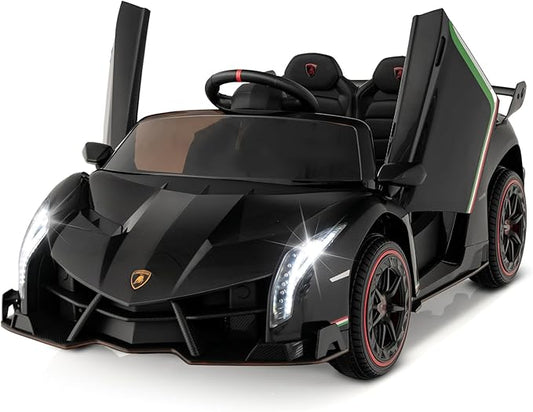 Costzon Ride on Car, Lamborghini Licensed 12V Battery Powered 4WD Sports Car with Remote Control, 3 Speeds, Hydraulic Doors, LED Lights, Towing Wheel, Horn, Music, Electric Vehicle for Kids Aged 3-8-CubbioJoy